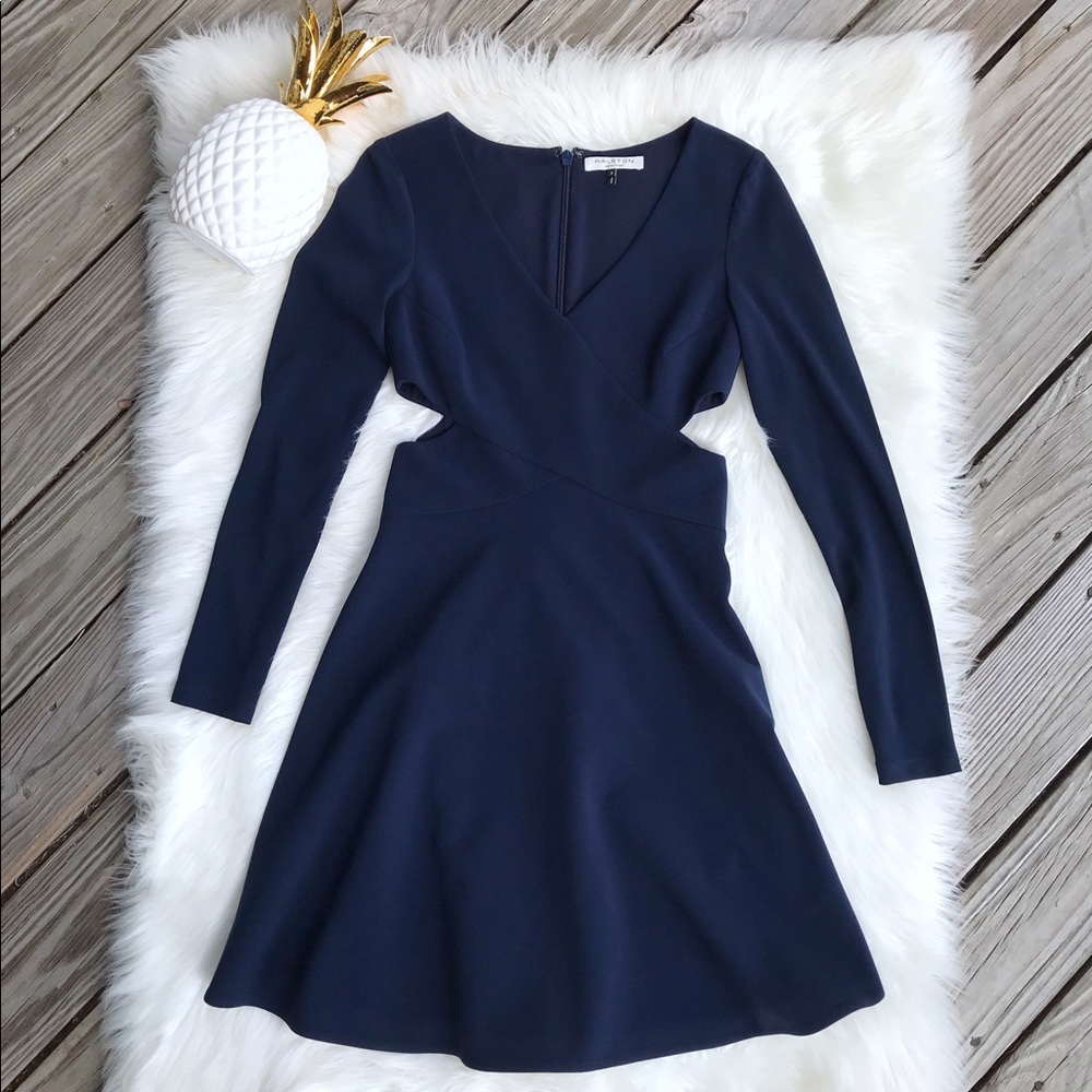 Halston Heritage Cutout Fit n Flare Dress Navy